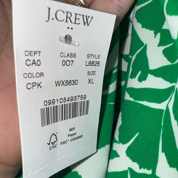 J.crew green leaf print scallop hem open back tank sleeveless blouse top XL NWT - Picture 5 of 5